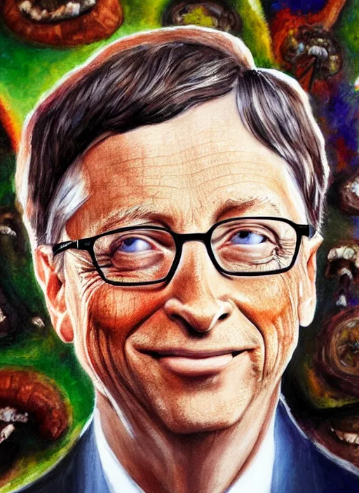 Image similar to photo portrait painting of bill gates on shrooms