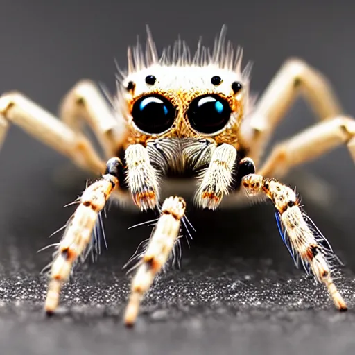 Prompt: cyborg jumping spider, by natgeo, metal parts