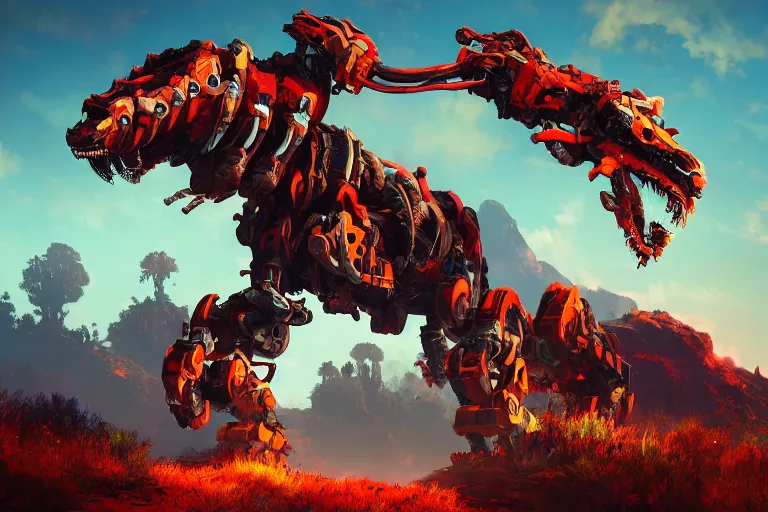 Image similar to fireclaw machine mecanical creature robot of horizon forbidden west horizon zero dawn bioluminiscence global illumination ray tracing hdr fanart arstation by ian pesty and alena aenami artworks in 4 k