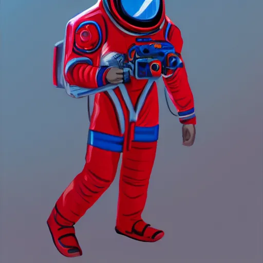 Image similar to a red suit astronaut high detail, with a light blue visor, 4 k, digital painting, trending on artstation