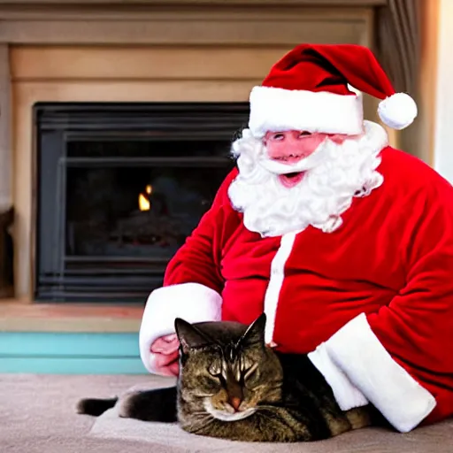 Image similar to extremely obese big fat cat, wearing santa hat,