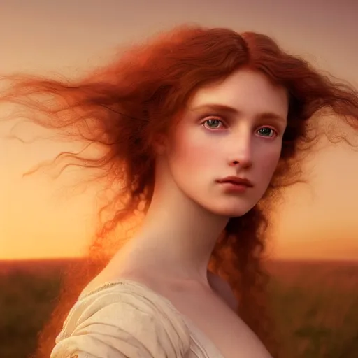 Image similar to photographic portrait of a stunningly beautiful renaissance pre raphaelite female in soft dreamy light at sunset, contemporary fashion shoot, by edward robert hughes, annie leibovitz and steve mccurry, david lazar, jimmy nelsson, breathtaking, 8 k resolution, extremely detailed, beautiful, establishing shot, artistic, hyperrealistic, beautiful face, octane render