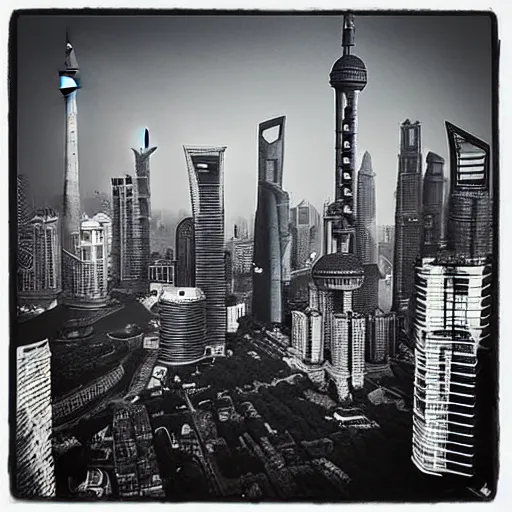 Prompt: “shanghai skyline photo by Ansel adams”