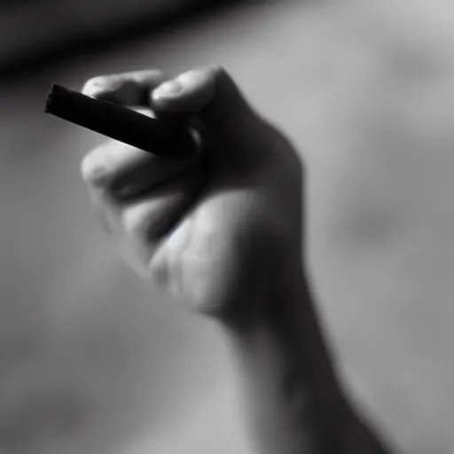 Prompt: feminine hand, holding a cigarette, black and white, lomography