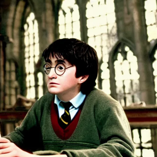 Image similar to Photo of Harry Potter using a computer in Hogwarts