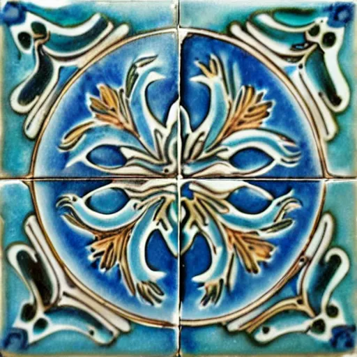 Prompt: beautiful detailed tile design, ceramic paint closeup, depicting swan and waterlily