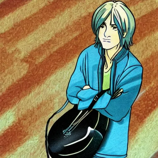 Image similar to Kurt Cobain as an anime cartoon, ghibli style
