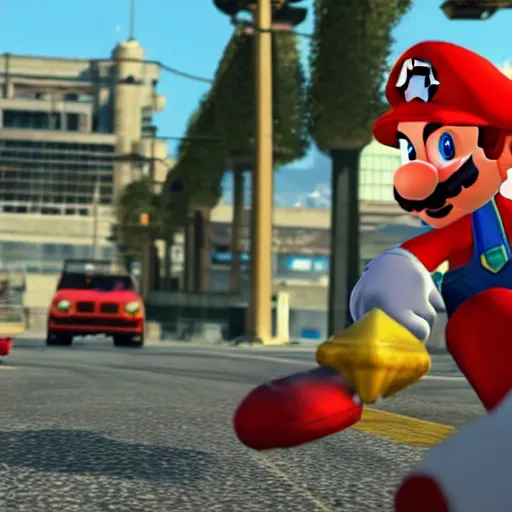 Image similar to a screen shot of mario in gta 6