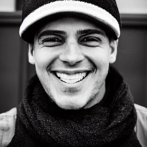 Image similar to high contrast photo of a man's face grinning black and white monochromatic