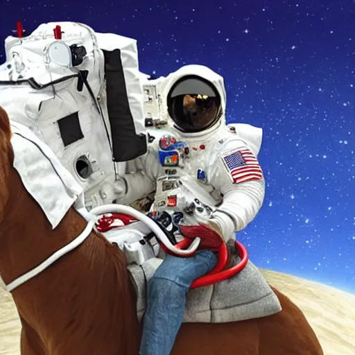 Image similar to a horse was able to sit on the back of a human, an astronaut