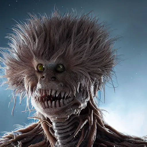 Image similar to standing photorealistic detailed tall skinny humanoid creature with fur, extremly detailed, 8 k, realistic, sharp focus, cosmic horror creature, cosmic horror, from the movie the thing