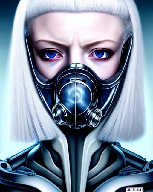 Prompt: white haired cyborg sophie turner wears xenomorph gas mask, fine detail!! anime!! realistic shaded lighting!! poster by ilya kuvshinov katsuhiro otomo ghost in the shell, rutkowski giger villeneuve artgerm garmash and rob rey