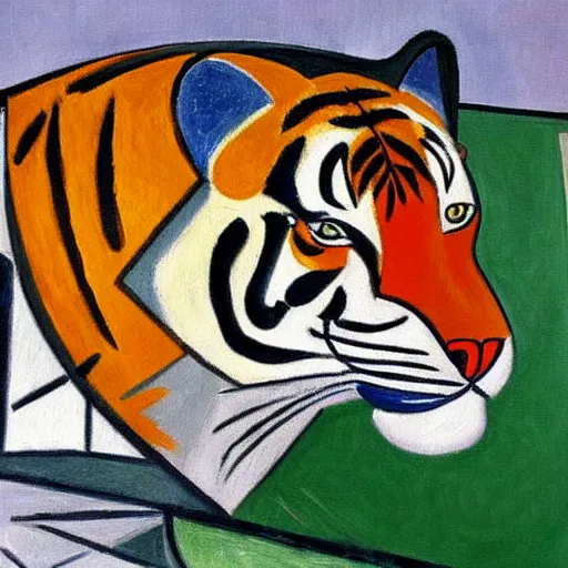 Prompt: a painting of tiger by Pablo Picasso