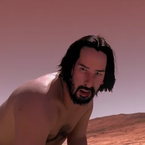 Prompt: detailed photo of overweight keanu Reeves on Mars, upper torso, 4k,