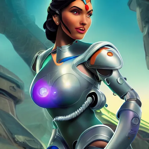 Image similar to high detailed close up of, energetic female cyborg Disney princess Jasmine, wearing futuristic cybernetic battle armor, balance composition, dramatic lighting, 8k, painted by Alex Ross