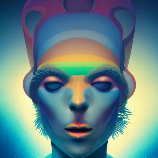 Image similar to colourful breathtakingly weird beautiful powerful magical wonderfully majestic beautifully quirky incredibly cool character by michael whelan, moebius, beeple, dan mcpharlin, pascal blanche, symmetrical, serene expression, magical stormy reflections, smoke on water, sat down, 8 k artstation