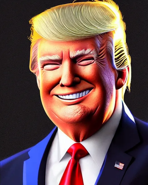 Image similar to donald trump with a smirky smile painted by artgerm and greg rutkowski, clear highly detailed, beautiful sci fi art, blue rim lighting