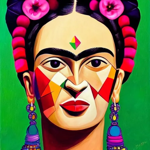 Image similar to Frida, geometry, bright colors, painting