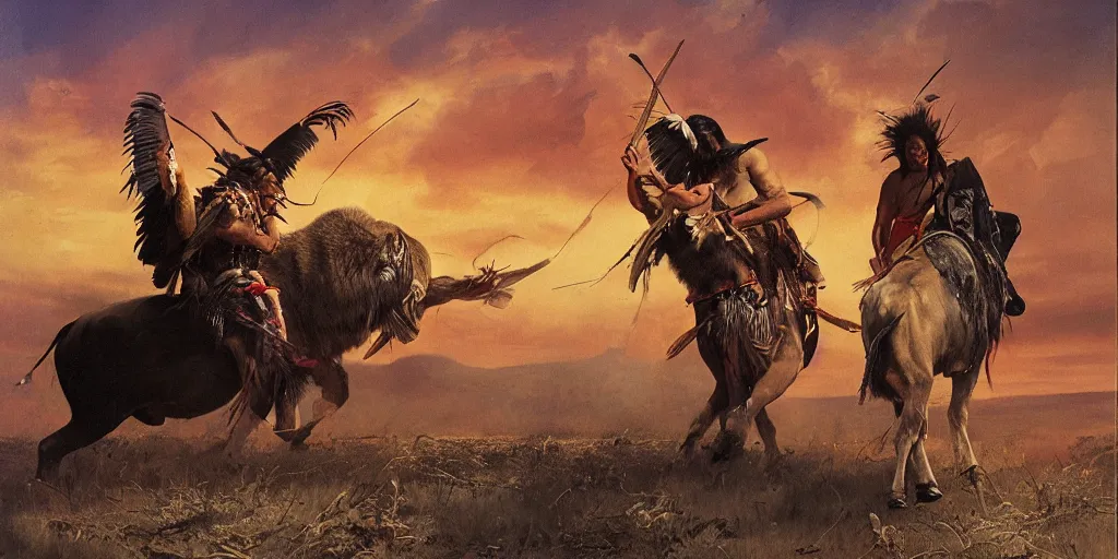 Image similar to of Native American hunting a buffalo Liam Wong and Boris Vallejo