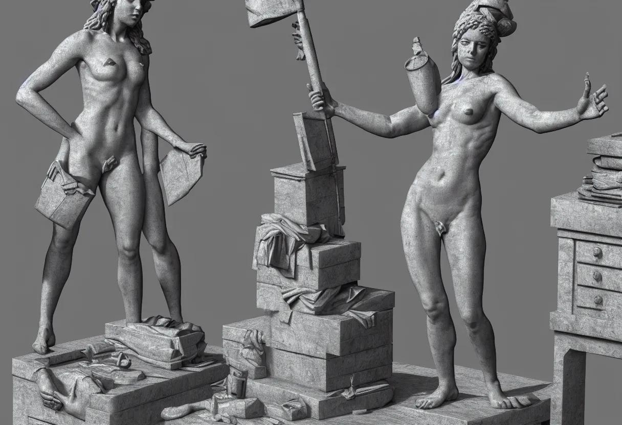 Image similar to a statue of a biblically accurate domination, zbrush, white vynil, shiny, hdr