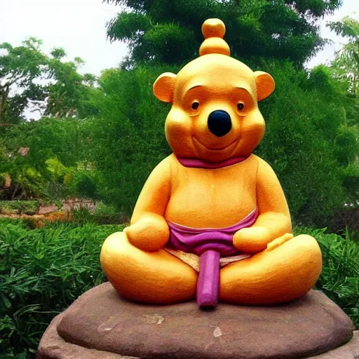 Prompt: Royal Winnie the pooh as a Buddha statue