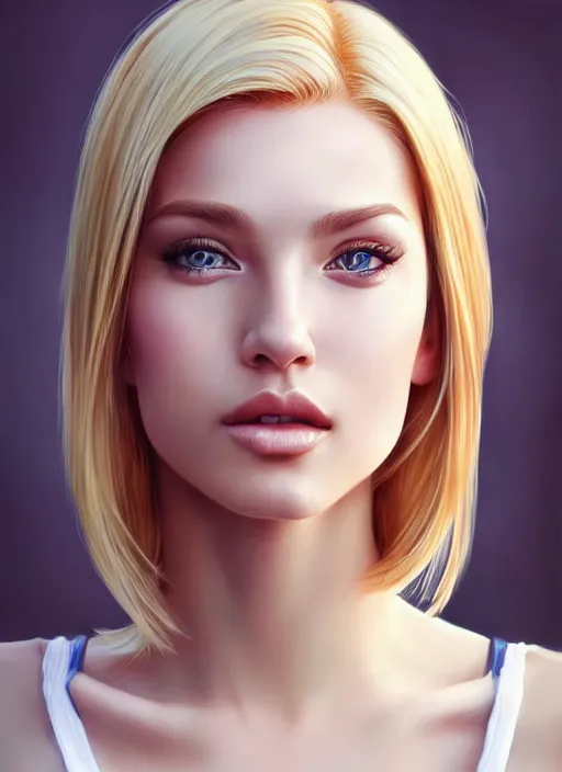 Image similar to photo of a gorgeous young woman with blonde hair in the style of stefan kostic, realistic, sharp focus, 8k high definition, insanely detailed, intricate, elegant, art by stanley lau and artgerm