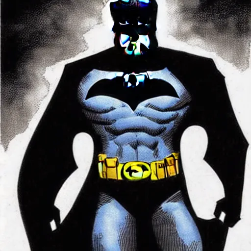 Image similar to the batman appearing out of the shadows, artwork by jim lee, frightening, fear, scary, intimidating, digital art