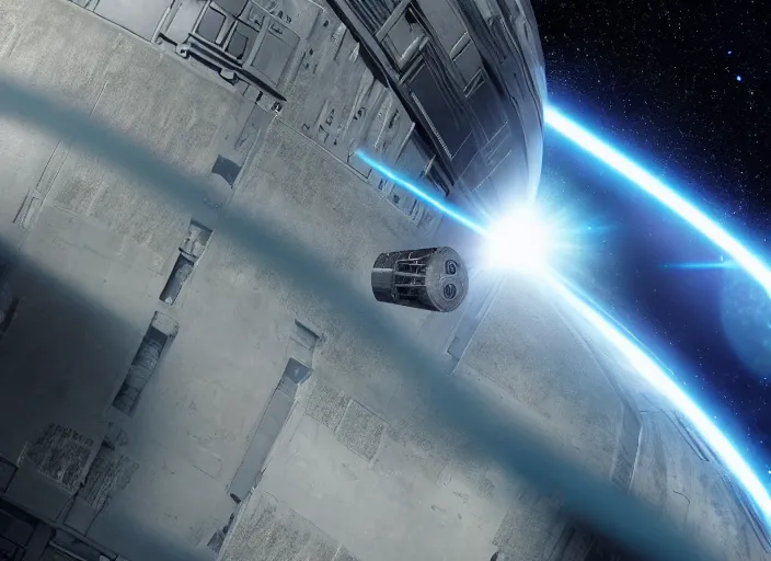 Image similar to film still of the death star hovering above earth in the new star wars movie, 4 k