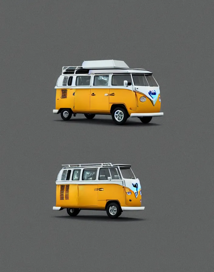 Image similar to vw camper touring rural japan, a collage painting, in the style of wes anderson, lola dupre, david hockney, isolated on negative white space background dark monochrome fluorescent spraypaint accents volumetric octane render, no double figure