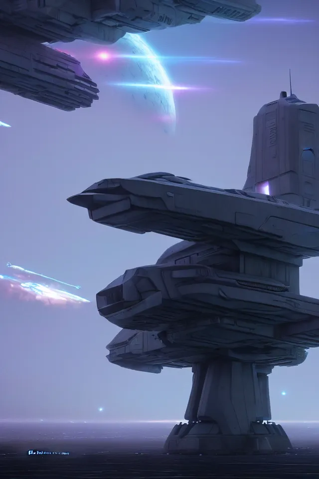 Prompt: cinematic scifi render of a 3 d sculpt of a gigantic huge cyberpunk john harris aircraft carrier megalithic tower structure city, beeple, halo, star wars, ilm, star citizen, halo, mass effect, high tech industrial, artstation unreal, dramatic powerful sky, volumetric lighting