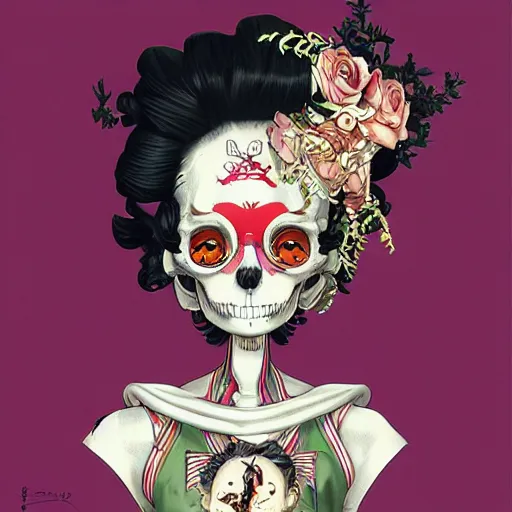 Image similar to anime manga skull portrait young woman skeleton, betty boop, intricate, elegant, highly detailed, digital art, ffffound, art by JC Leyendecker and sachin teng