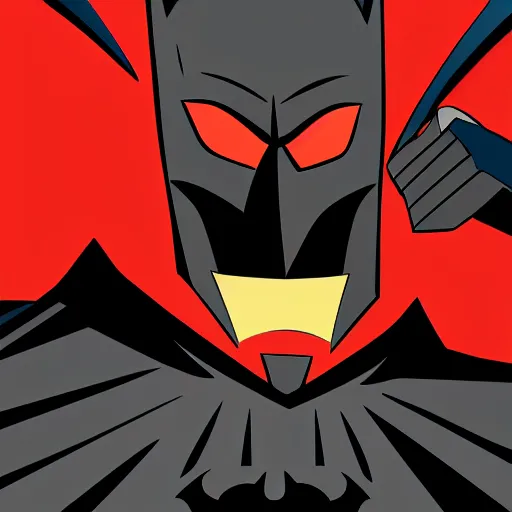 Prompt: Batman, animated series, Art Deco, toon shading, unity, 8k, 4k, trending on artstation, by Bruce trimm