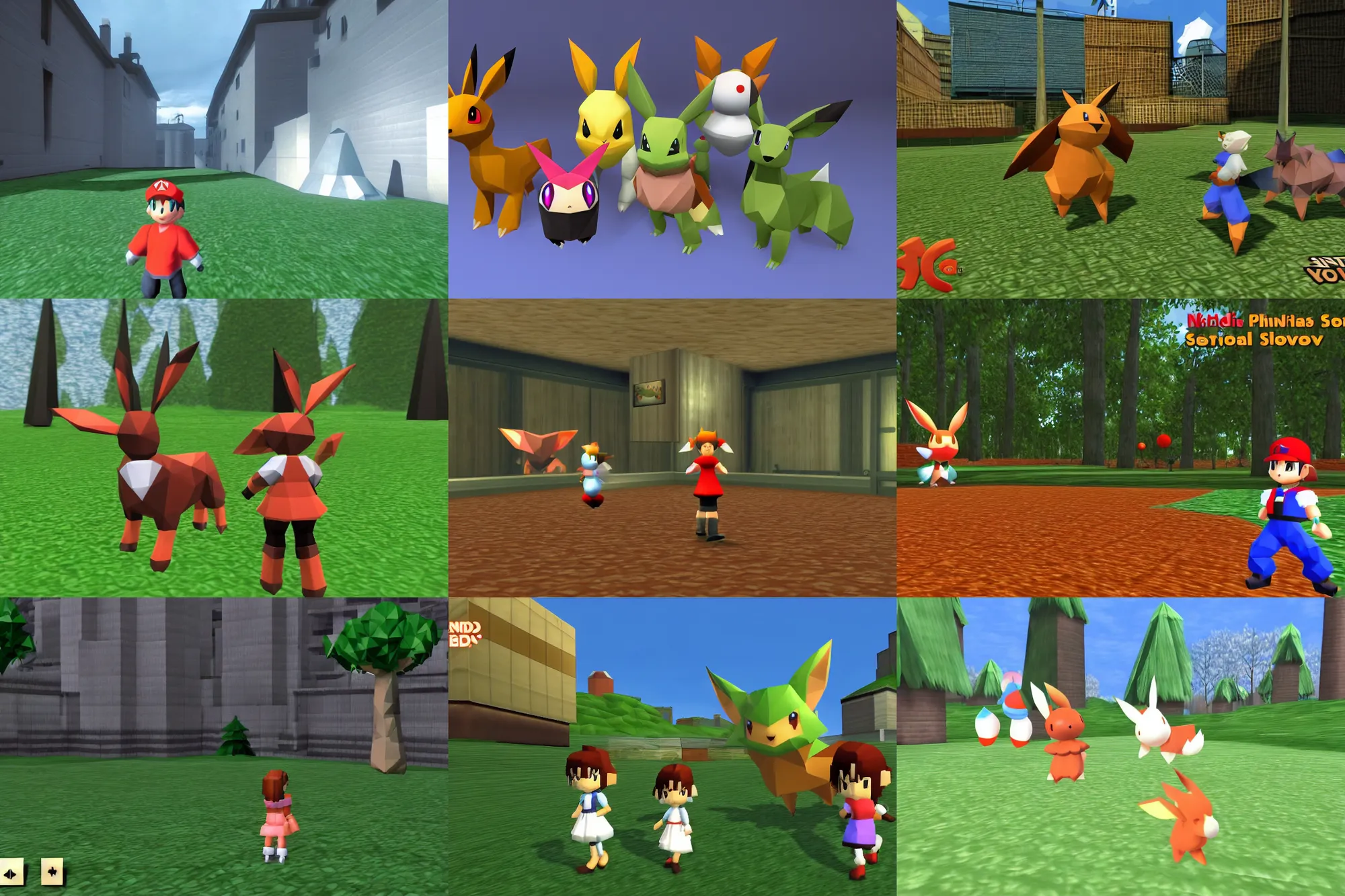 Prompt: ( nintendo 6 4 ) ps 1 sony playstation 1 resolution screenshot resident eevee evil sisters pokemon final low poly