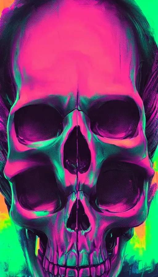 Image similar to a colorful skull with a cross on it's forehead, cyberpunk art by stanley twardowicz, cgsociety, computer art, neon, wallpaper, glowing neon