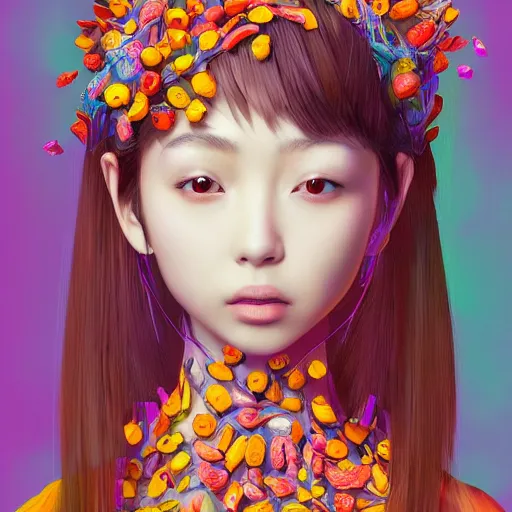 Prompt: the portrait of an unbelievably beautiful and cute japanese girl made up of peppers, an ultrafine detailed illustration by james jean, intricate linework, bright colors, final fantasy, behance contest winner, vanitas, angular, altermodern, unreal engine 5 highly rendered, global illumination, radiant light, detailed and intricate environment