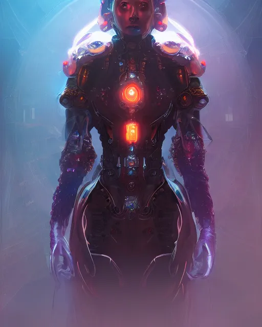 Image similar to benevolent android necromancer, aura of light, artificial intelligence, scifi, futuristic, highly detailed, trending on artstation, lee ji - eun, advanced technology, art by vitaly bulgarov