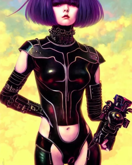 Image similar to portrait of beautiful cute goth girl in warhammer cyber armor, art by kuvshinov ilya and wayne barlowe and gustav klimt and artgerm and wlop