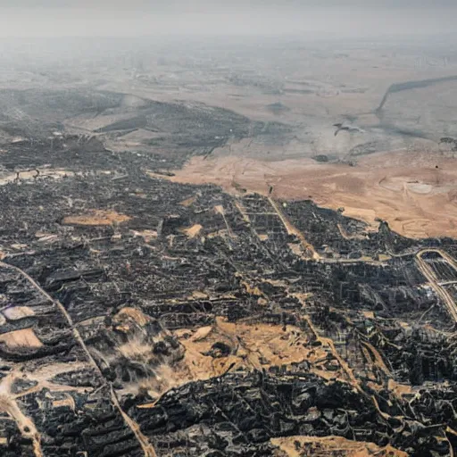 Prompt: very detailed and realistic polluted area shot by satellite from a distance