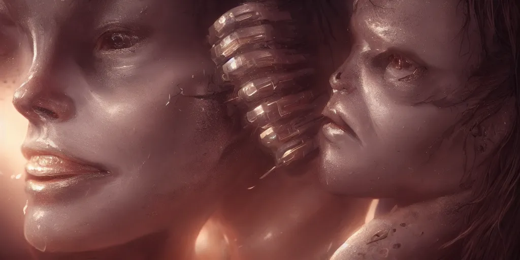 Prompt: hyper realistic photography of a beautiful cyborg female, intimate holding close, in the style of beth cavener, jin kagetsu, wlop, westworld opening scene, highly detailed, intricate filigree, symmetry, masterpiece, concept art, highkey lighting, ambient lighting, octane render, 8 k, artstation