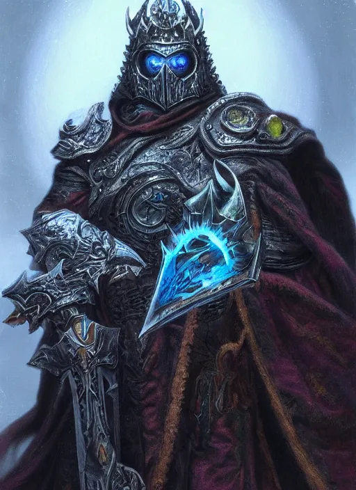 Image similar to hyper realist render of the portrait of lich king by wayne berlowe