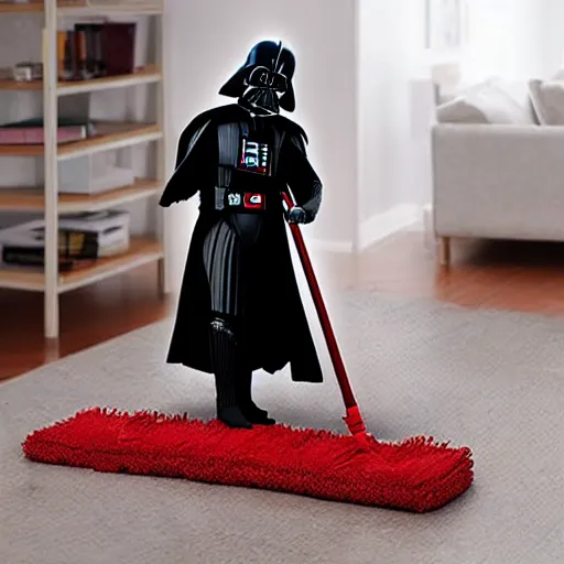 Image similar to Darth Vader mopping the house, photo realistic, award-winning, highly-detailed