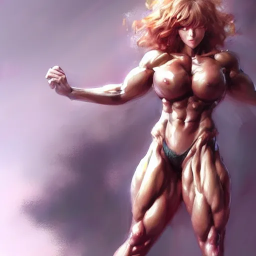 Prompt: mascular tatsumaki posing, bodybuilder, art by daniel gerhartz, detailed art artstation