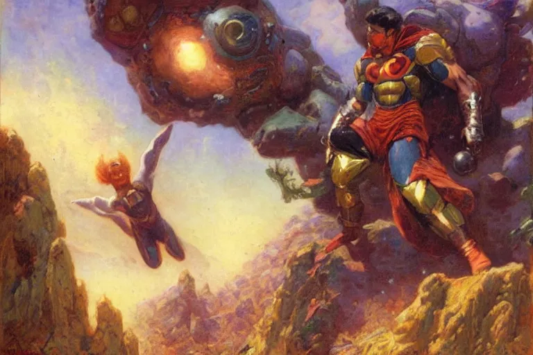 Prompt: portrait of omni - man conquering a planet. art by gaston bussiere.