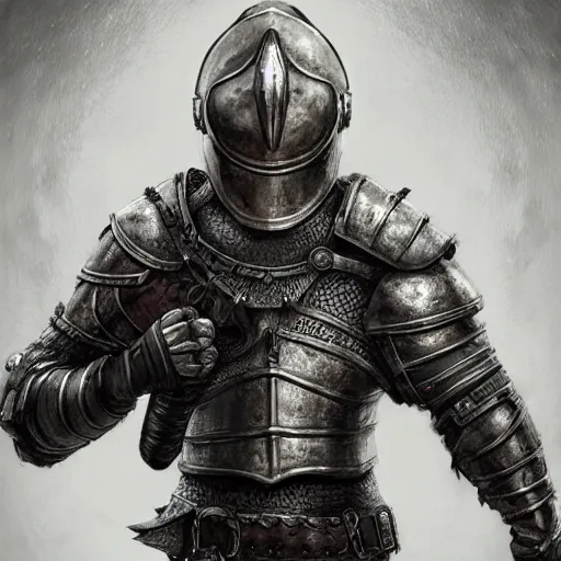 Image similar to realistic portrait, 30 year old man :: athletic, rough, agressive :: short black hair :: medieval metal helmet, chain mail :: high detail, digital art, RPG, concept art, illustration