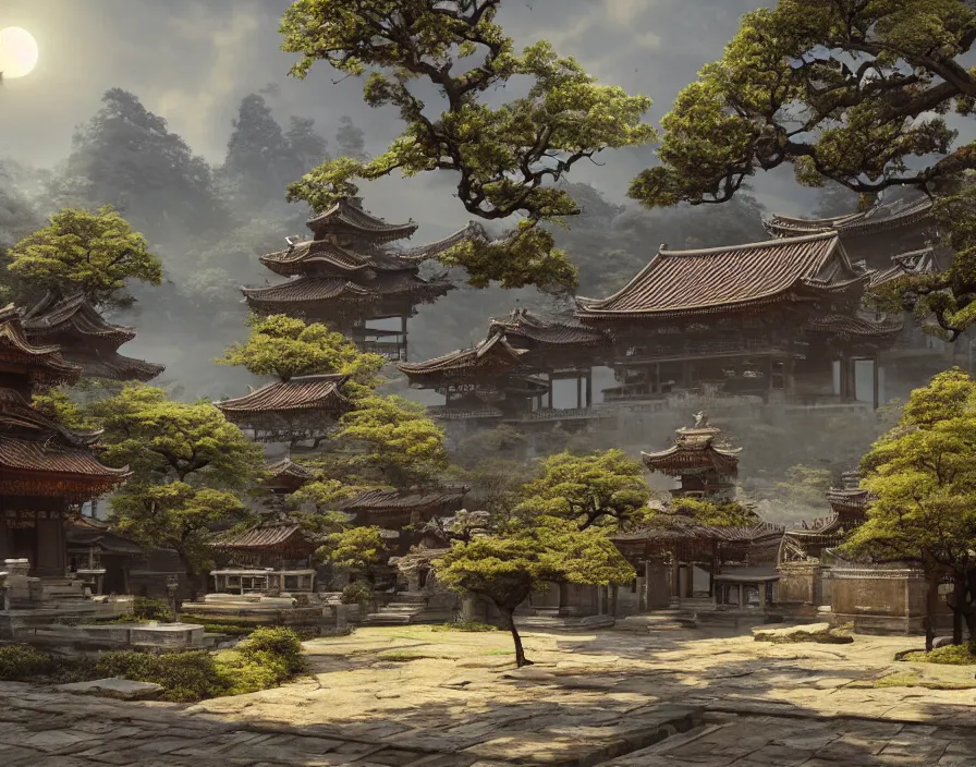 Image similar to silent old asian temple, beautiful texture, beautiful graphics, fantasy artwork, very beautiful scenery, hd, hdr, ue 5, ue 6, unreal engine 5, cinematic 4 k wallpaper, 8 k, ultra detailed, by popular digital, details, beautiful image ever created, high resolution, artstation, award winning