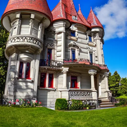 Prompt: House inspired by an ornate castle. Canon EF 28mm f/2.8 IS USM Wide Angle Lens.