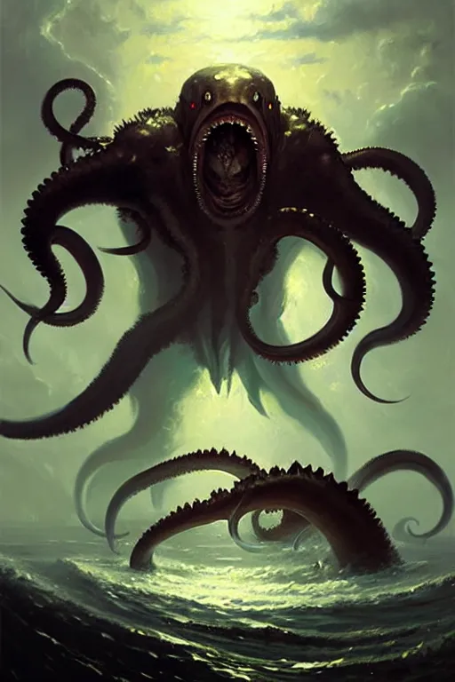 Image similar to greg rutkowski oil painting. kraken