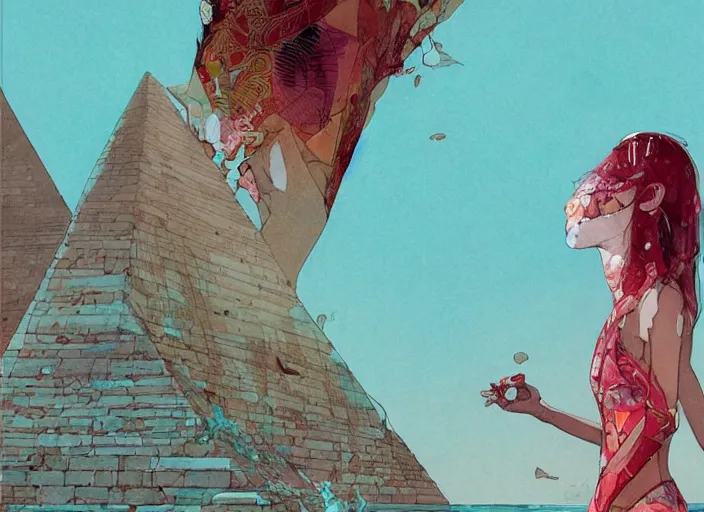 Image similar to lee jin - eun in luxurious dress emerging from turquoise water in egyptian pyramid city during an eclipse by conrad roset, m. k. kaluta, martine johanna, rule of thirds, elegant look, beautiful, chic, face anatomy, cute complexion