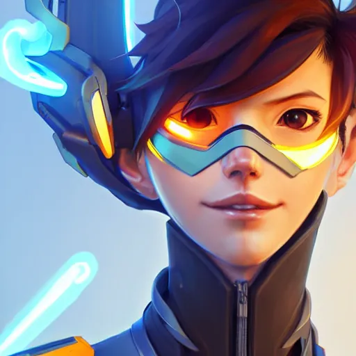 overwatch tracer, clean face, with a very beautiful