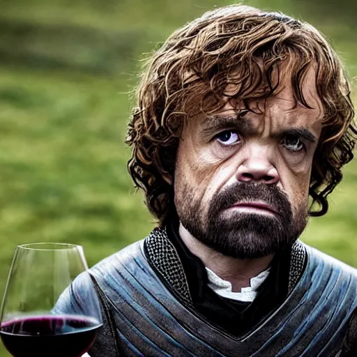 Prompt: Tyrion Lannister in Groningen having a glass of wine